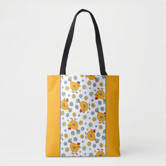 Moderne kleurrijke kip en bloem doodle tote bag (Voorkant)