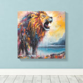 Moderne kleurrijke leeuwenkunst canvas afdruk (Insitu (Houten vloer))
