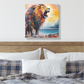 Moderne kleurrijke leeuwenkunst canvas afdruk (Insitu (Slaapkamer))