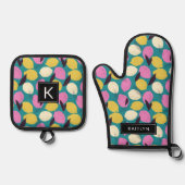 Moderne Kleurrijke Lemons Patroon Monogram Naam Ovenwant & Pannenlap Set (Voorkant)