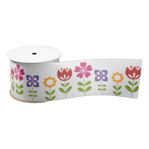 Moderne, kleurrijke lentbloemen satijnen lint