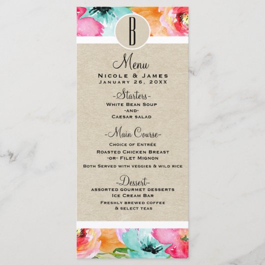 Moderne kleurrijke lente Bloemen Waterverf Menu Ka (Voorkant)