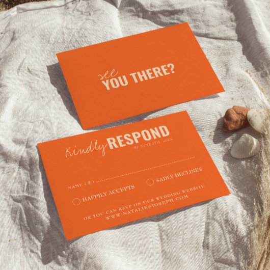 Moderne kleurrijke leuke retro grillige bruiloft RSVP kaartje