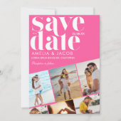 Moderne kleurrijke leuke trouwfoto oranje en roze save the date (Voorkant)