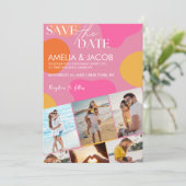 Moderne kleurrijke leuke trouwfoto  save the date (Staand voorkant)