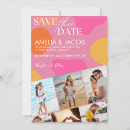 Moderne kleurrijke leuke trouwfoto  save the date