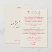 Moderne Kleurrijke Leuke Warme Retro Bruiloft Deta Informatiekaartje (Voorkant / Achterkant)