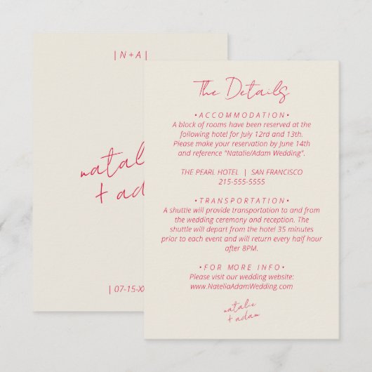 Moderne Kleurrijke Leuke Warme Retro Bruiloft Deta Informatiekaartje (Voorkant / Achterkant)