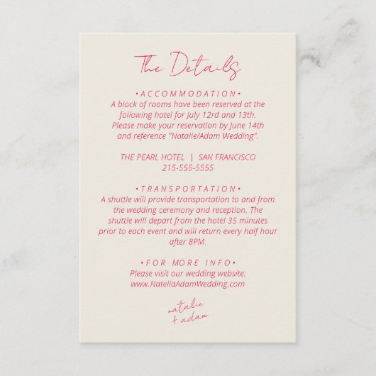 Moderne Kleurrijke Leuke Warme Retro Bruiloft Deta Informatiekaartje (Voorkant)