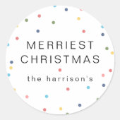 Moderne kleurrijke lichten vrolijkste kerst ronde sticker (Voorkant)