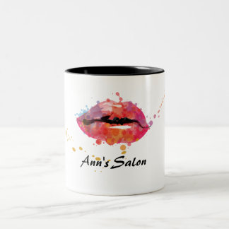 Moderne kleurrijke lips Makeup Beauty Hair Salon Tweekleurige Koffiemok