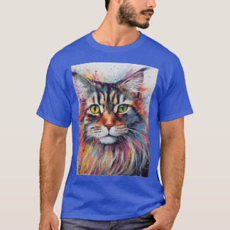 Moderne Kleurrijke Maine Coon Kat Kunst T-shirt