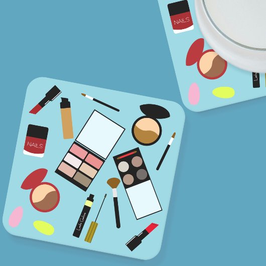 Moderne Kleurrijke Make-up Artiest Tools Beauty On Kartonnen Onderzetters