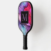 Moderne Kleurrijke Marmer Monogram Naam Pickleball Paddle (Links)