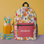 Moderne kleurrijke meisjes bloemenpatroon bedrukte rugzak<br><div class="desc">Een schattig retro bloemmotief versiert deze rugzak. Personaliseer het met jouw naam. Ontworpen voor u door Blackberry Boulevard.</div>