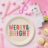 Moderne Kleurrijke Merry & Bright Papieren Bordje (Feest)
