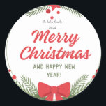 Moderne kleurrijke Merry Christmas Classic Round Ronde Sticker<br><div class="desc">vrolijk kerstfeest,  modern,  kleurrijk,  typografie,  eenvoudig,  vet,  hart,  minimaal,  kerstcadeaus cadeaus,  cadeau labels</div>