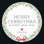 Moderne kleurrijke Merry Christmas Classic Round Ronde Sticker<br><div class="desc">vrolijk kerstfeest,  modern,  kleurrijk,  typografie,  eenvoudig,  vet,  hart,  minimaal,  kerstcadeaus cadeaus,  cadeau labels</div>