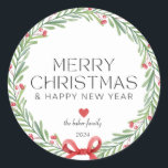 Moderne kleurrijke Merry Christmas Classic Round Ronde Sticker<br><div class="desc">vrolijk kerstfeest,  modern,  kleurrijk,  typografie,  eenvoudig,  vet,  hart,  minimaal,  kerstcadeaus cadeaus,  cadeau labels</div>