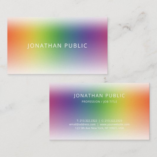 Moderne kleurrijke minimalistische elegante Sjablo Visitekaartje (Voorkant / Achterkant)