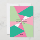 Moderne kleurrijke minimalistische roze en groene  feestdagenkaart (Achterkant)