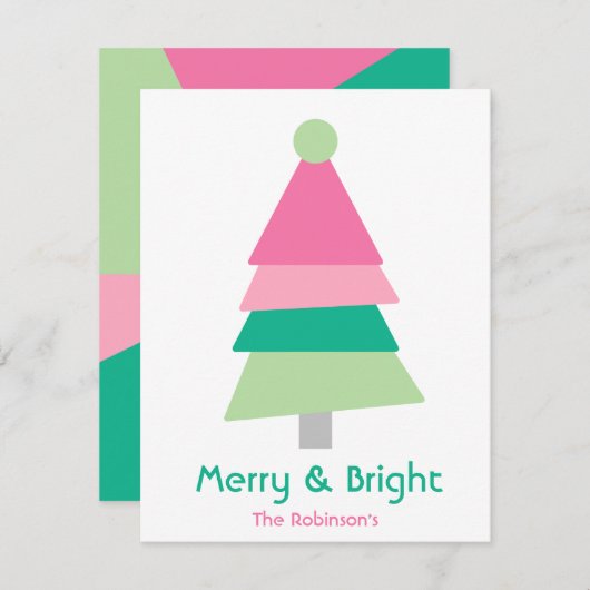 Moderne kleurrijke minimalistische roze en groene  feestdagenkaart (Voorkant / Achterkant)