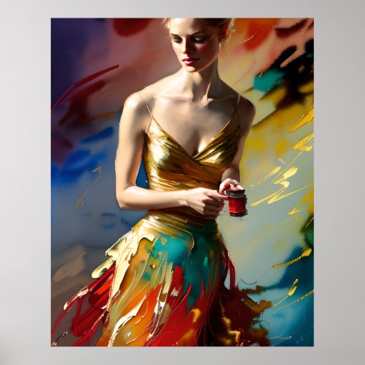 Moderne, kleurrijke mode goud blauwgroen rood abst poster (Voorkant)