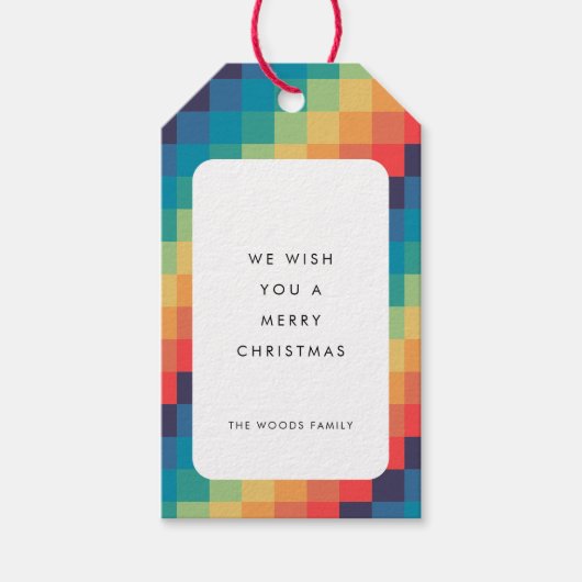 Moderne kleurrijke mozaïek Vrolijk Kerstfeest Cadeaulabel (Voorkant)