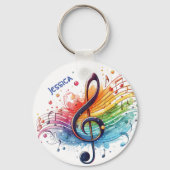 Moderne kleurrijke muzieknoot  naam sleutelhanger (Voorkant)