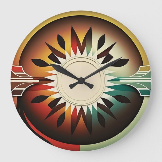 Moderne, kleurrijke Native American Wall Clock Grote Klok (Voorkant)