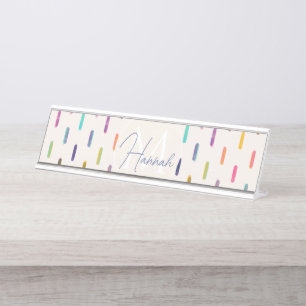 Moderne Kleurrijke Neon Glitch Brushstrokes Bureau Naambordje