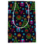 Moderne kleurrijke neon verlicht kerstmis medium cadeauzakje (Voorkant)