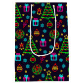 Moderne kleurrijke neon verlicht kerstmis medium cadeauzakje (Achterkant)