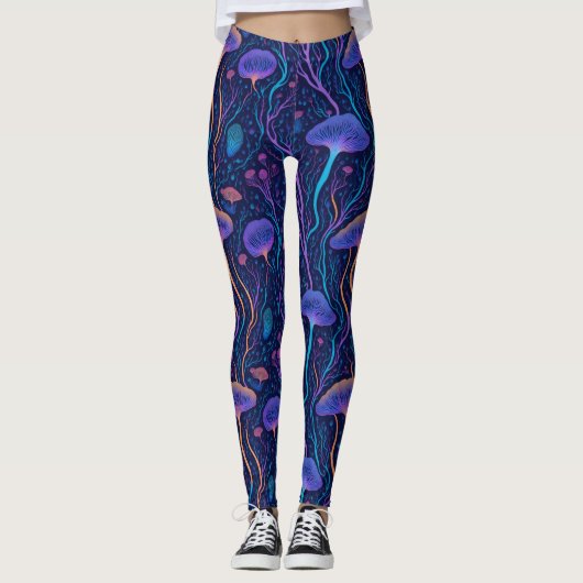Moderne, kleurrijke oceaanbioluminescente kwal leggings (Voorkant)