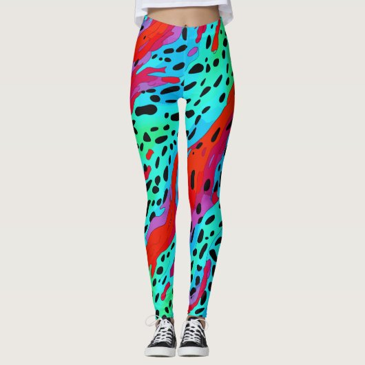 Moderne kleurrijke Oerwoud wilde dier print patroo Leggings (Voorkant)