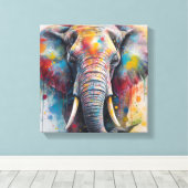 Moderne kleurrijke olifantenkunst canvas afdruk (Insitu (Houten vloer))