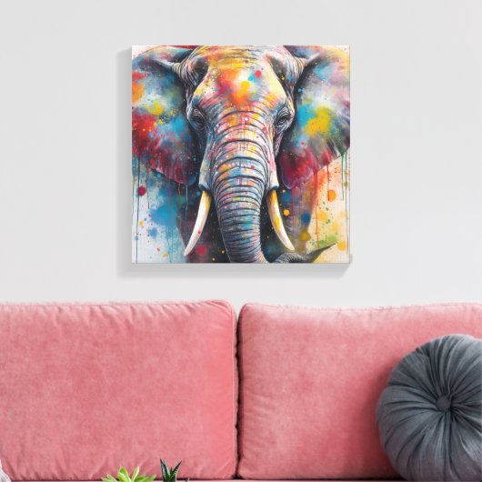 Moderne kleurrijke olifantenkunst canvas afdruk (Insitu (Woonkamer))