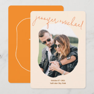 Moderne, kleurrijke Oranje foto-bruiloft Save The Date