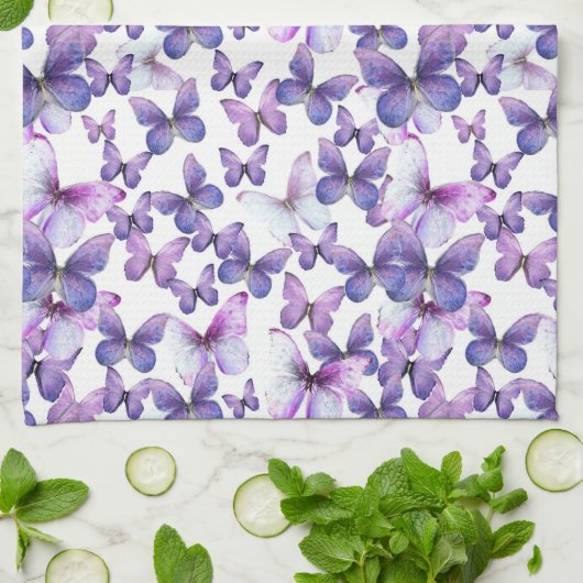 Moderne kleurrijke Paarse vlinders Theedoek (Gevouwen)