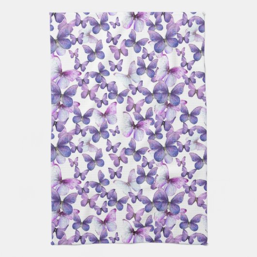 Moderne kleurrijke Paarse vlinders Theedoek (Verticaal)