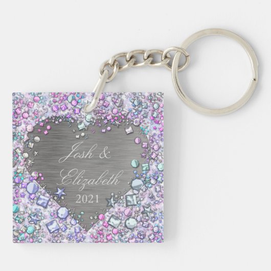 Moderne kleurrijke Pareltjes Hartvormig keepomwill Sleutelhanger (Achterkant)