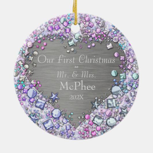 Moderne kleurrijke Pareltjes Hartvormig Keramisch Ornament (Achterkant)