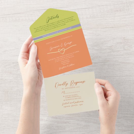 Moderne Kleurrijke Pastel Bruiloft All In One Uitnodiging (Afscheurbaar)