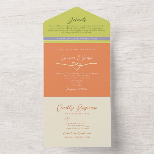 Moderne Kleurrijke Pastel Bruiloft All In One Uitnodiging (Binnen)