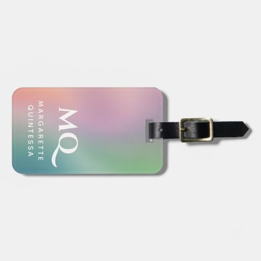 Moderne kleurrijke pastel en witte monogram Initia Bagagelabel (Voorkant horizontaal)