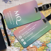 Moderne kleurrijke pastel en witte monogram Initia Bagagelabel