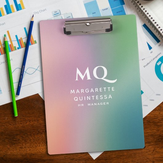 Moderne kleurrijke pastel en witte monogram Initia Klembord