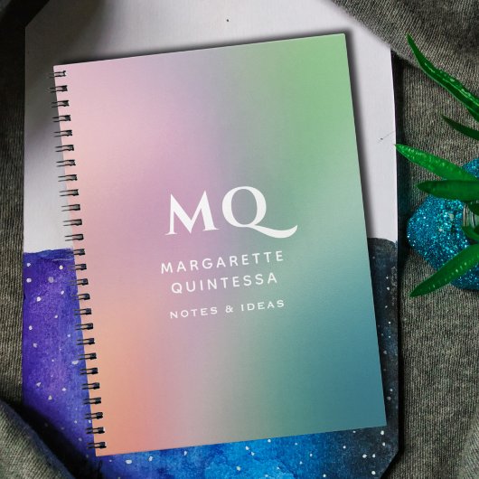 Moderne kleurrijke pastel en witte monogram Initia Notitieboek
