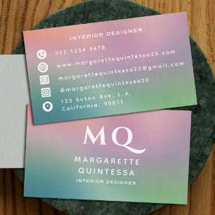 Moderne kleurrijke pastel en witte monogram Initia Visitekaartje