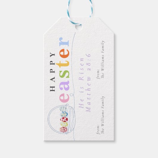 Moderne kleurrijke pastel Happy Easter Egg Basket Cadeaulabel (Voorkant)